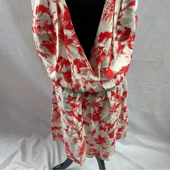 Parker Womens 100% Silk Dress Surplice Neck Open Back Floral Large Plunge Neck - Picture 4 of 6